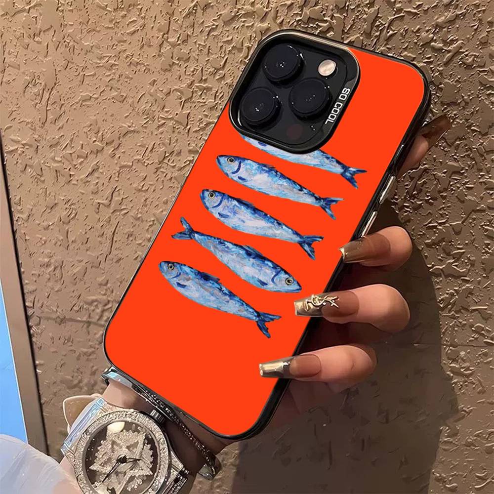 Сардины Ретро Арт Морепродукты Чехлы для Телефона Для IPhone 17 16 15 14 13 12 11 Plus Pro Max Цветной Чехол