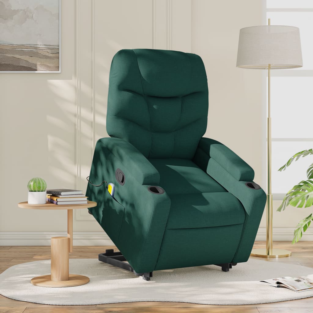 Massage Recliner with Rising Function Dark Green Fabric