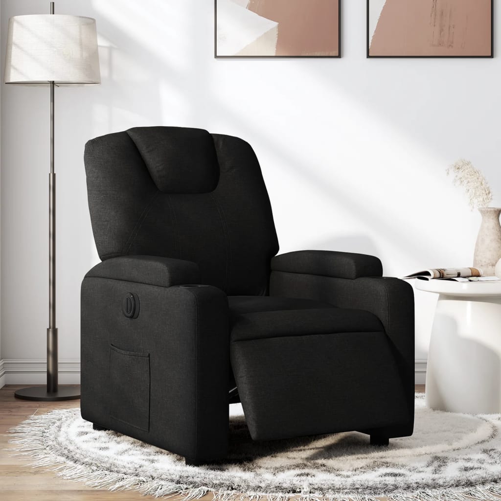 Electric Recliner Chair Black Fabric