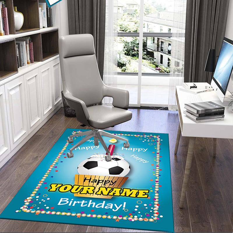 1PC Custom Name Happy Soccer Birthday Theme Floor Mat Ideal for Living Room, Game Rooms, Office, Bedroom,Floor Mat Playful Design