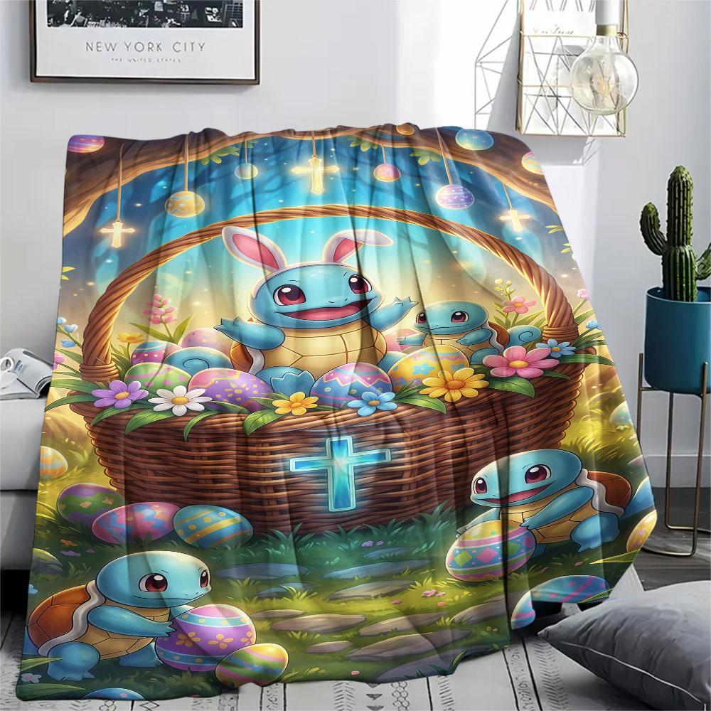 1Pc Easter Pokemon Print Flannel Blanket, High quality Comfortable for All Seasons, Home Decor, Warmth and Comfort, Perfect for Christmas Gifts
