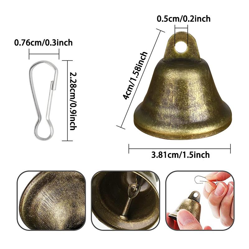 WTEMPO 8 шт., металлические декоративные колокольчики в стиле ретро, ​​38 мм, открытые колокольчики с пружинным крючком, креативные рождественские колокольчики «сделай сам», домашний декор, колокольчики для дрессировки домашних животных, колокольчики