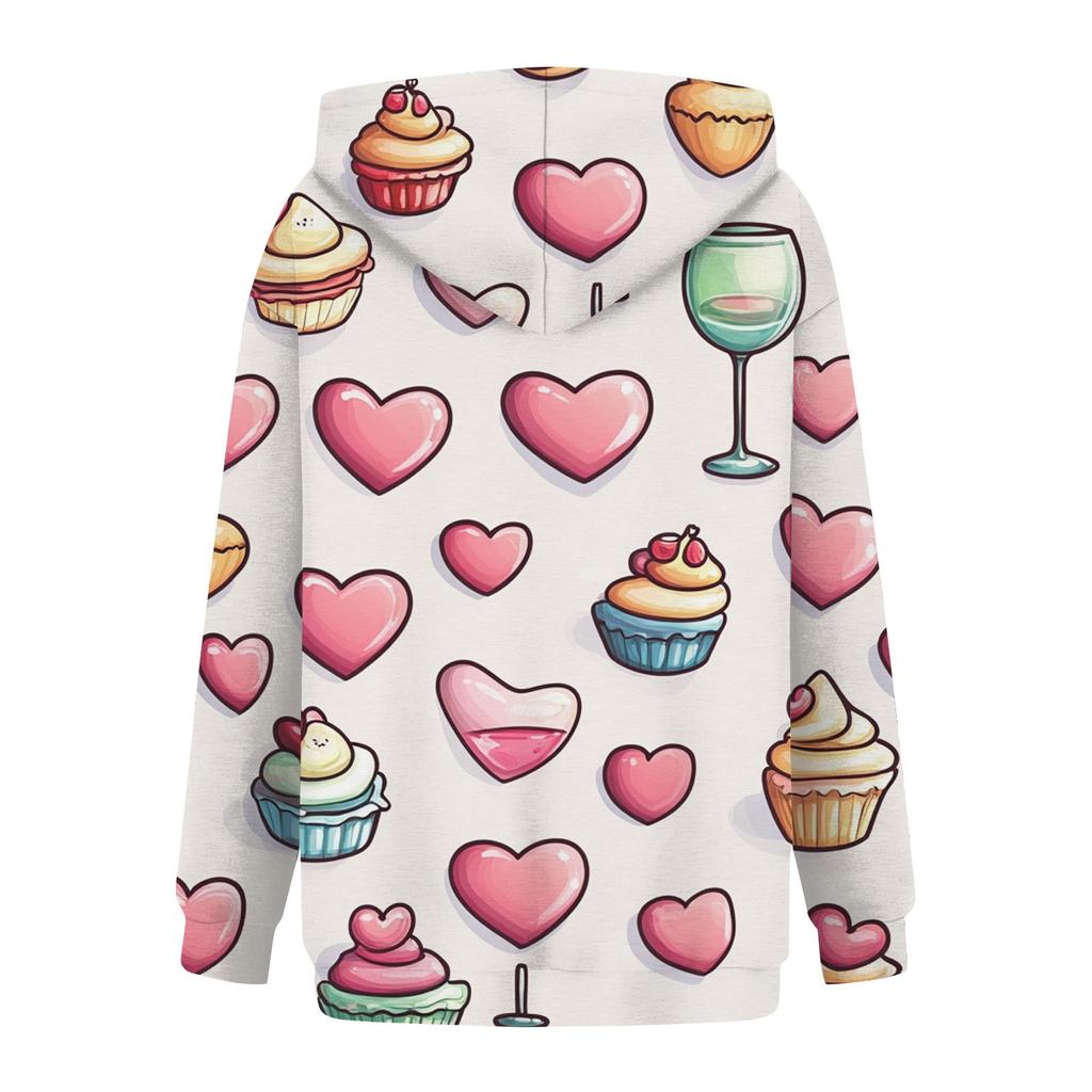 Женская плюшевая теплая повседневная куртка с принтом ко Дню святого Валентина, зимняя куртка