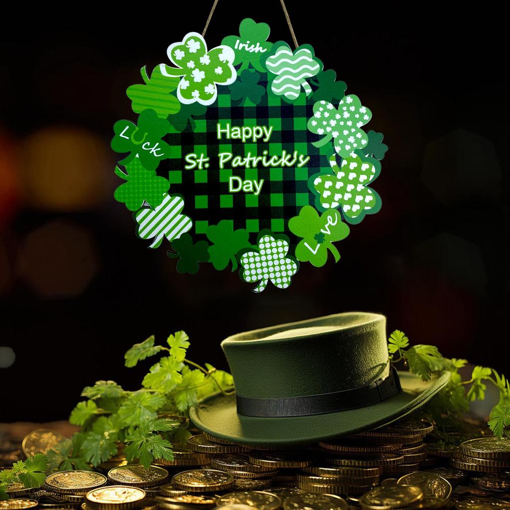 Венок на день Святого Патрика, дверная вывеска, деревянный венок, трилистник, украшение на дверь, приветственный декор, подвесное деревянное зеленое счастливое украшение