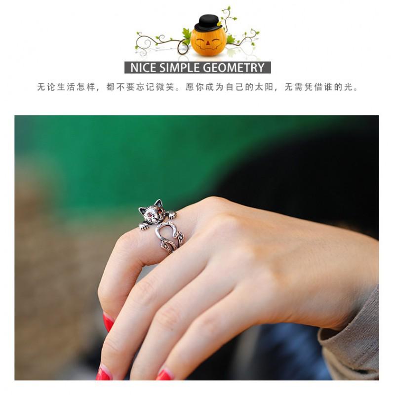 Adjustable Cat Ring Women Men Vintage Animal Jewelry Plated Copper Joint Retro Geometric Finger