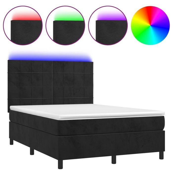 Maison Exclusive - Sommier à lattes de lit matelas et LED Noir 140x200 cm Velours