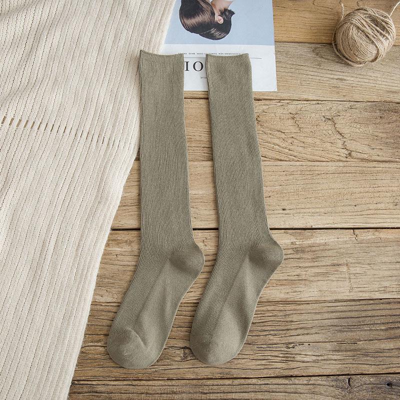 Kneehigh Compression Womens Style Japanese Socks Solid Color Breathable Cotton Slimming Fit For Autumn Winter