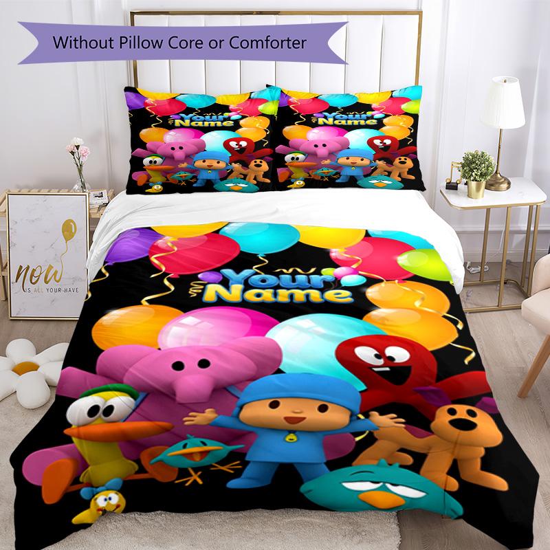 Pocoyo Customized Name Bedding Set Suitable for Study room Wrinkle Resistant Custom Room Decor Perfect Gift for Valentine’s Wedding Birthday