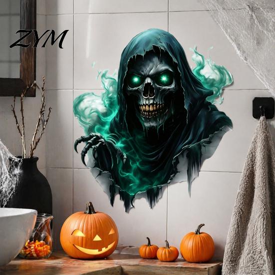 Spooky Wall Stickers Halloween Theme Sticker, Horror Skull Decal, Waterproof Self-adhesive Glowing Art, for Home Living Room Bedroom And Party