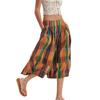 Women's Summer Boho Plaid Culotte Pants Casual Wide Leg Palazzo Trousers Baggy Cropped Gingham Capris Pants with Pockets
