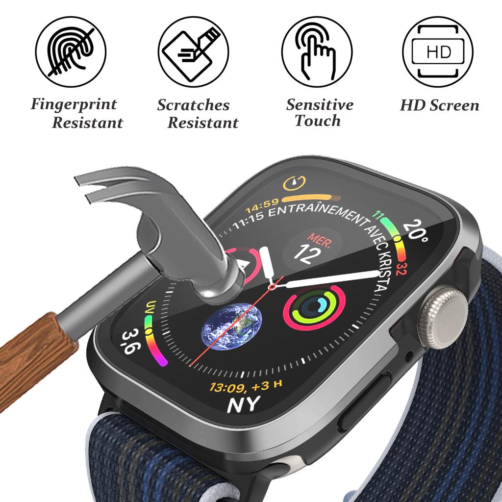 Glass+Metal Case For Apple Watch Ultra 49mm Accessories Protector Bumper Tempered iwatch series 8 7 se 45mm 41mm 44mm 40mm cover