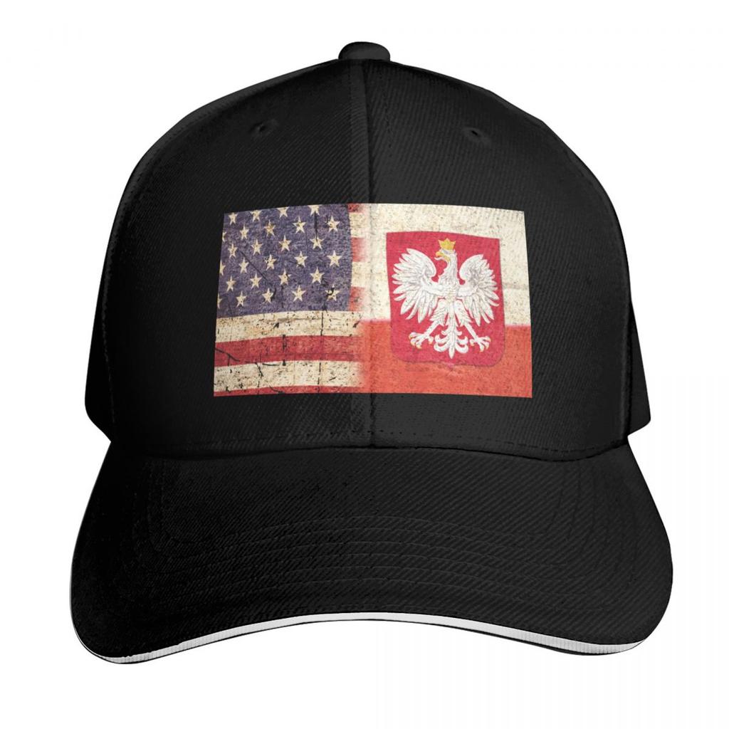 Flag of Poland and Flag of USA Polish Americans Gift Baseball Cap Hat Beach Rugby Luxury Brand hard hat Caps Unisex Womens