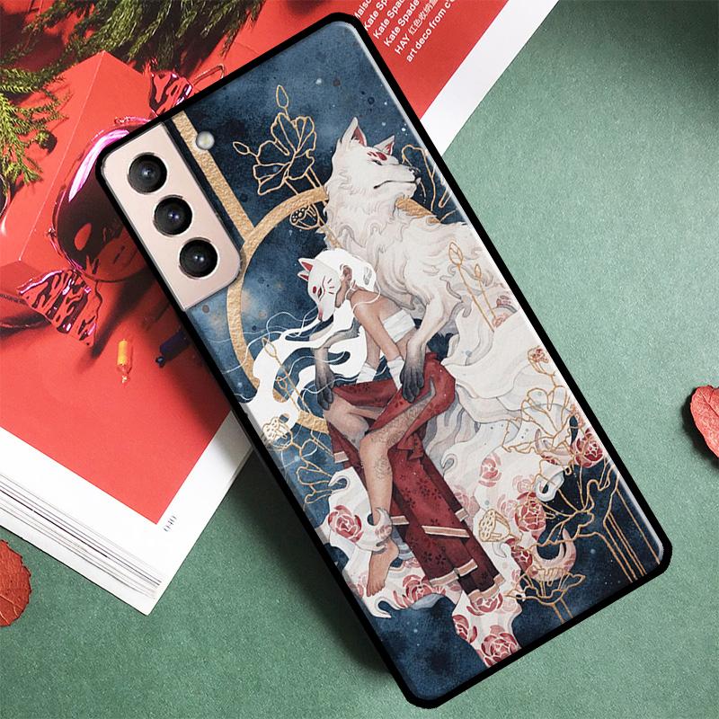 Чехол для телефона в японском стиле с аниме-лисой для Samsung Galaxy S25 Ultra S9 S10 S20 S21 S22 S23 Ultra Plus S24 FE Задняя крышка