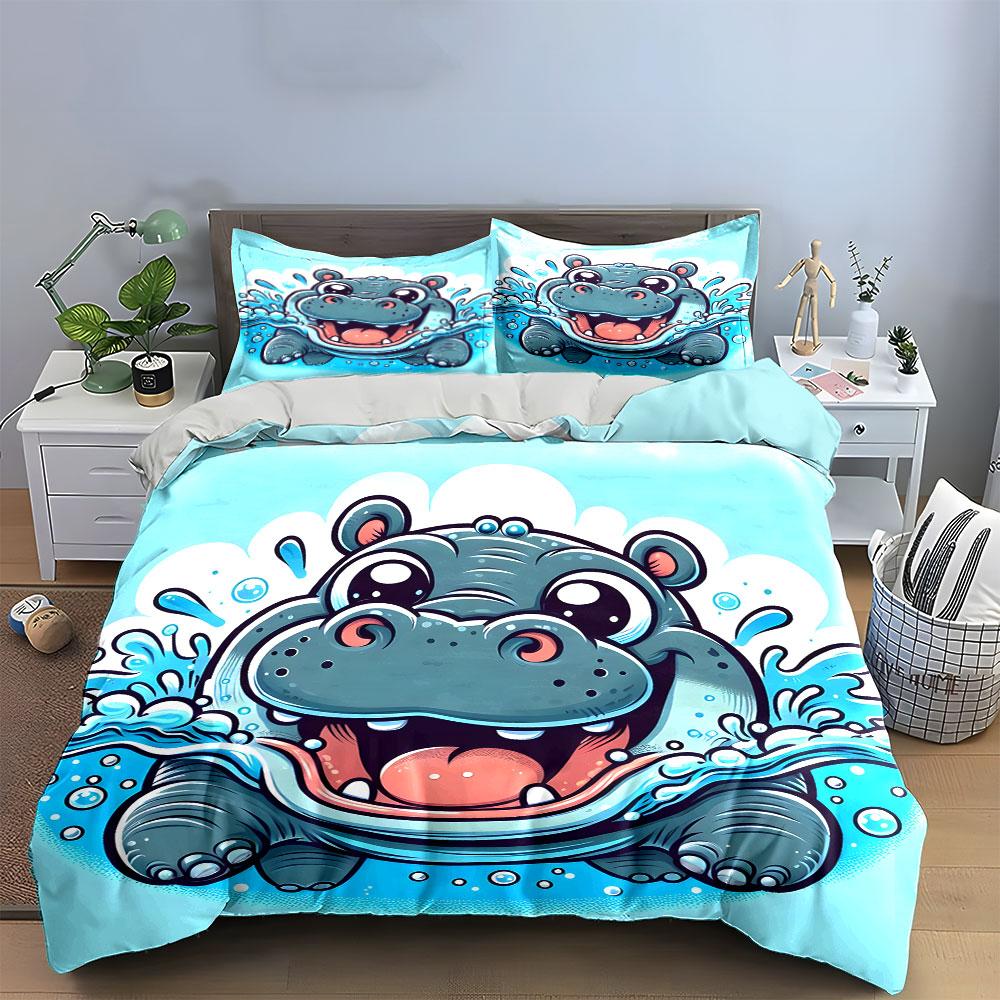 "Playful splashing hippo delight" Bedding sets Duvet covers Pillowcases(1* Duvet Cover 2* Pillowcases without duvet insert)