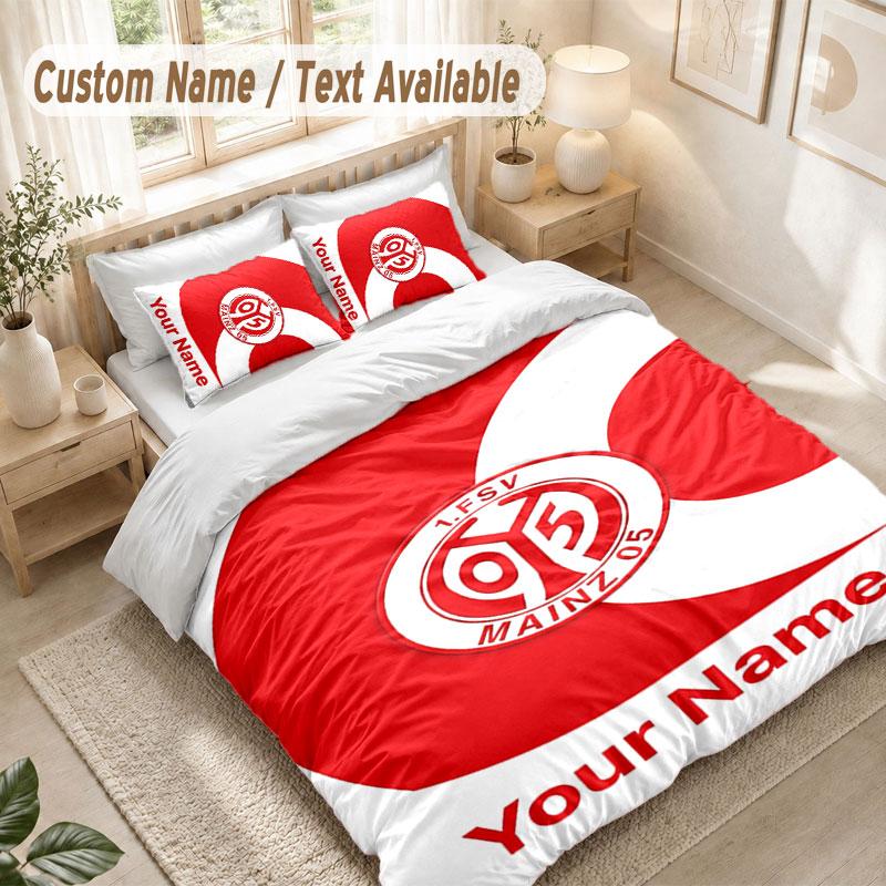 Custom Name Bedding Set 3 PiecesMainz 05 Print Duvet Cover + 2 Pillowcases Soft Bed Decor