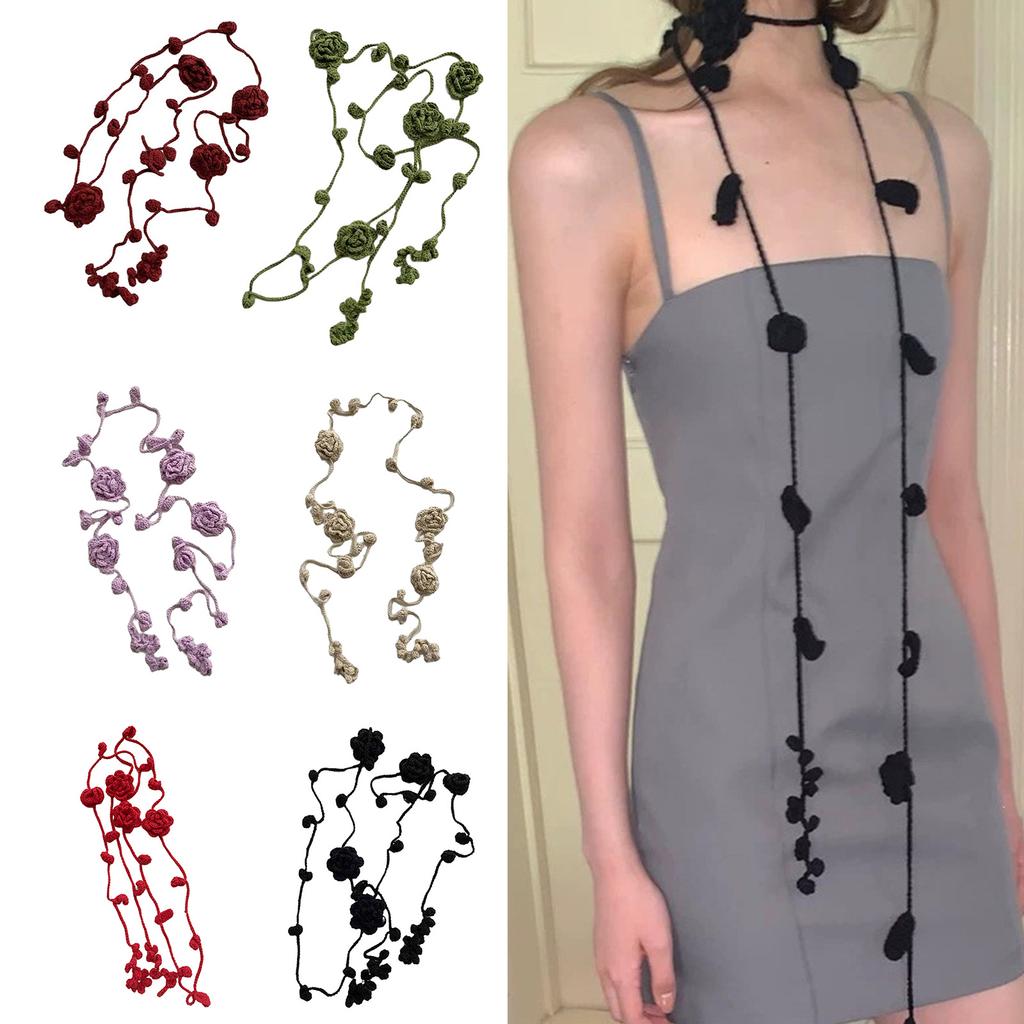 Retros Styles Fashion Scarves Handmade Knitted Neckerchief Flower Women Scarf for Vintage Fashion Enthusiasts