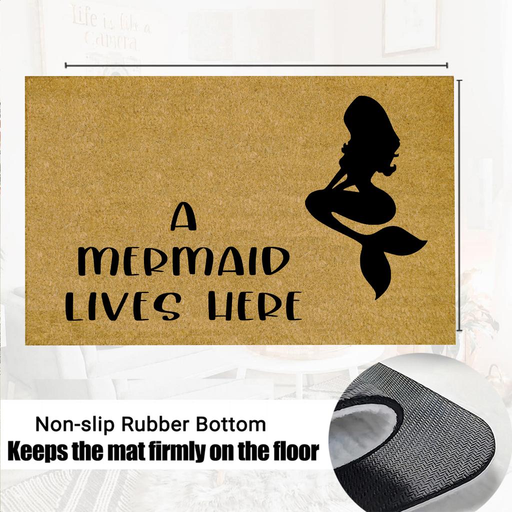 A Mermaid Lives Here Doormat Rubber Bathroom Kitchen Mat Garden Garage Door Floor Mat Non-Slip Carpet Entrance Rug