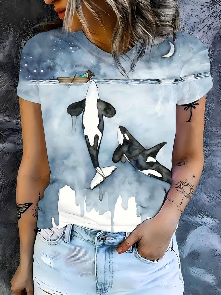 Summer Women's 3D Print T-Shirts Seagull Graphics Cute Animal Short Sleeves Top Round Neck Tees Casual Fashion Women's Clothing