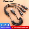 HdoorLink 3 в 1 мобильный телефон, быстрая зарядка, USB Type-C, кабель для передачи данных, пружинный автомобильный зарядный кабель Micro USB для iphone, Xiaomi, Samsung