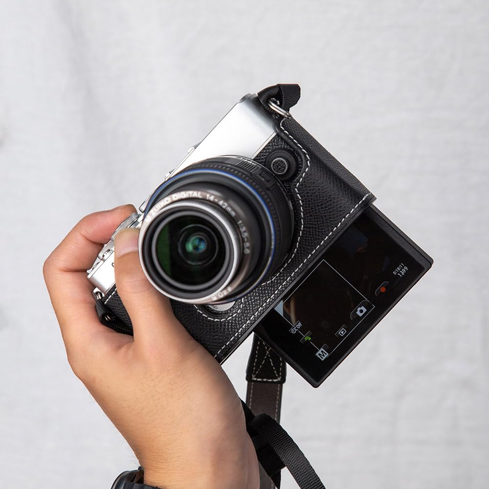 DBZZ Получехол из Натуральной Кожи для OLYMPUS PEN с Металлической Нижней Частью Черный E-P7, Пластина,
