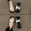 Fashion Aphixta Crystal Flip Flop Square Toe Summer Shoes Flat With Heel Slipper Women Casual Slides Outside Sandals Cross Strap Slipper