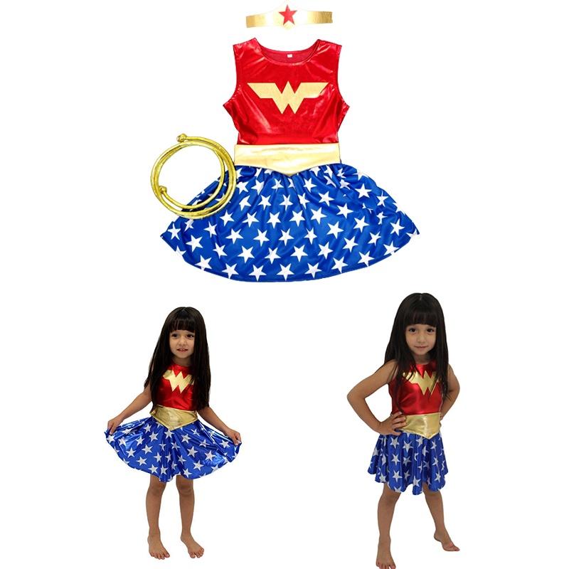 Stretch Cotton Wonder Woman Dress With Bow Accent For Toddlers