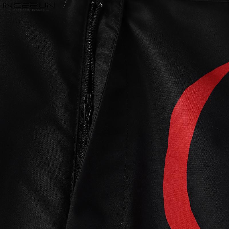 INCERUN Мужские брюки повседневные с принтом на молнии на талии широкие штанины длинные брюки