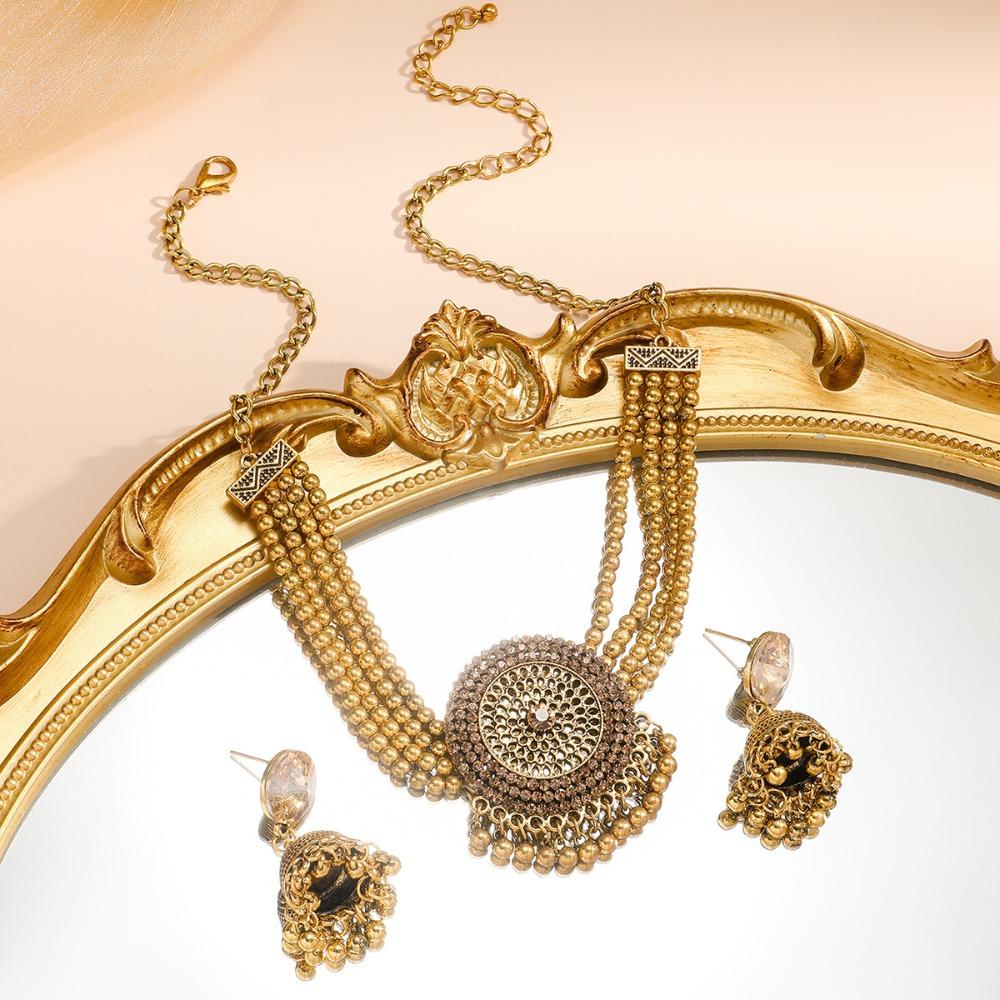 Luxury Retro Jewelry Set Tassel Choker Necklace Set Fashion Rhinestone Necklace Earrings Ladies