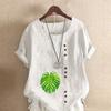 Women's Fashion Round Neck Short Sleeve T-shirt Casual Cotton Linen Graphic Shirt Leisure Green Leaf Prined Summer Blouse Tops