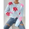 Women's Autumn and Winter Colourful Appliqué Knitted Loose Crew Neck Sweater