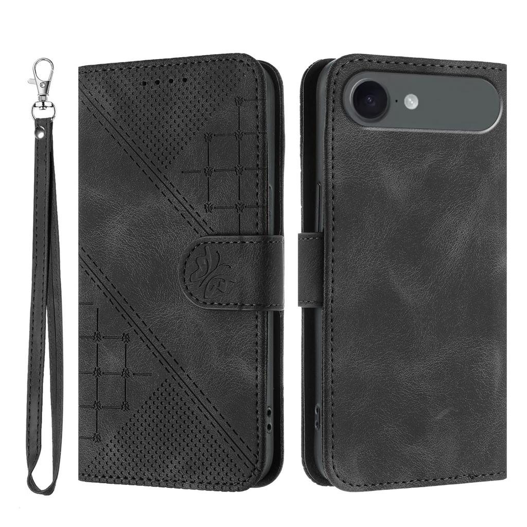 For iPhone 17 Air Leather Wallet Case Butterfly Flower Imprinted Phone Cover with Strap