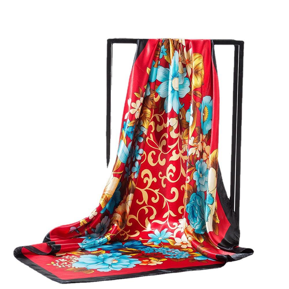 Women Silk Imitation Square Scarf Foulard Print Satin Kerchief Hairband Neckerchief Head Hijab Lady Headband Bag Ribbon 90X90Cm