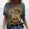 Популярные женские футболки с 3D-принтом US Route 66 и v-образным вырезом, повседневные женские пуловеры с короткими рукавами, модные топы, женская одежда