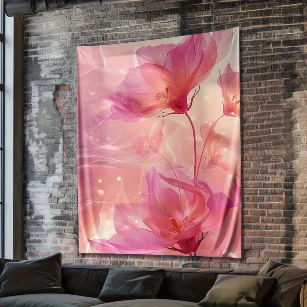 Розовый цветочный дизайн Цифровая печать Полиэстер Настенный гобелен подходит для использования в гостиных спальнях офисах барах и на вечеринках