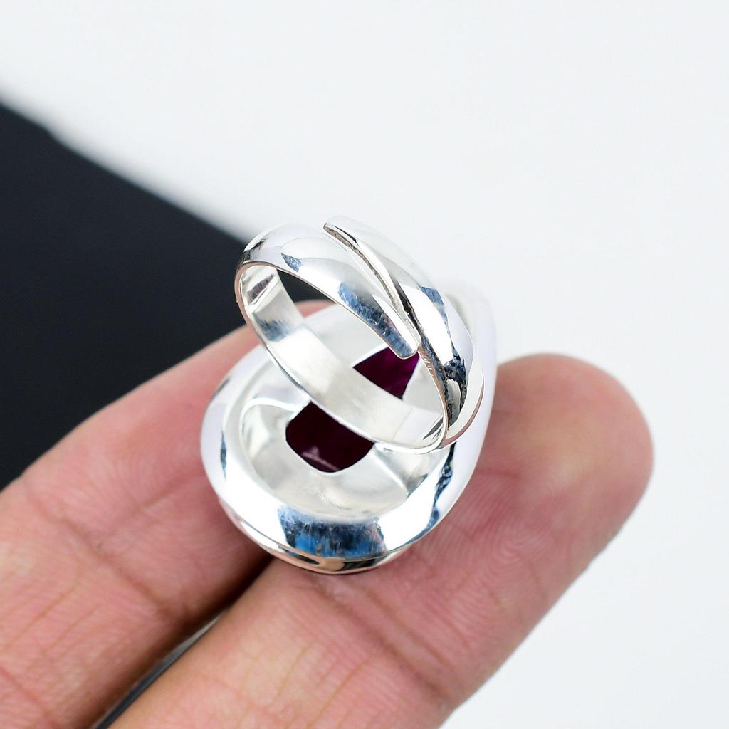 Изящное регулируемое кольцо из серебра 925 пробы с рубином из кашмира — подходит для размеров США от 6 до 11 — украшения ручной работы в стиле бохо для женщин и мужчин, подарки из ватных палочек