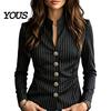 Anti Wrinkle Formal Blazer Women Stand Collar Striped Blazer, Slim Fit Single-Breasted Casual Jacket Blouse Top, Office Business Outerwear Top