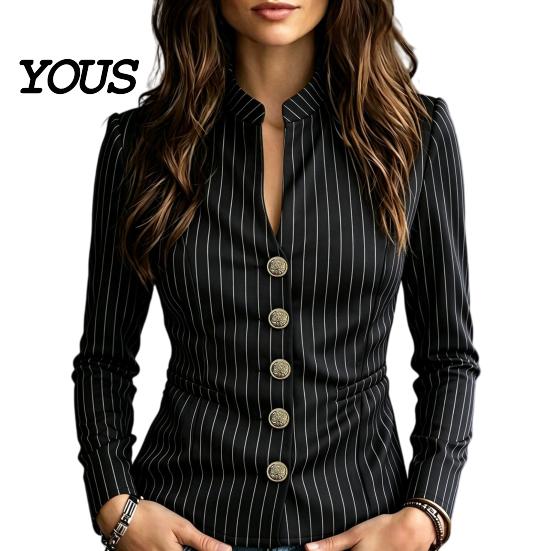 Anti Wrinkle Formal Blazer Women Stand Collar Striped Blazer, Slim Fit Single-Breasted Casual Jacket Blouse Top, Office Business Outerwear Top