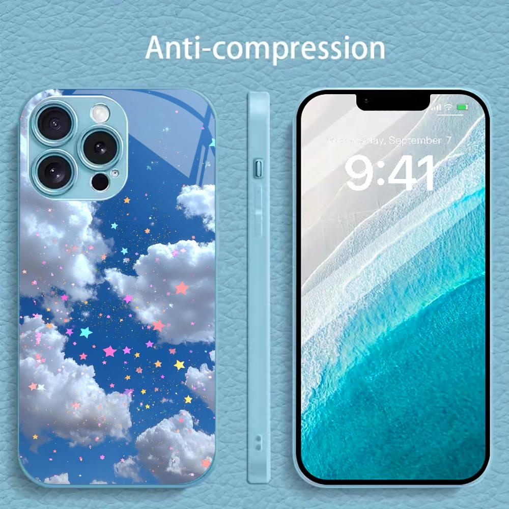 Кавайное Облако и Цветное Звездное Небо для чехла iphone 17 для coque iphone Чехол fundas Стекло для iPhone 17 16 15 14 13 12 pm Pro Plus