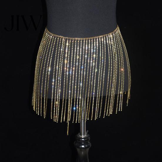 Glittering Tassel Belly Belt Rhinestone Waist Chain for Women, Sparkly Sexy Dance Body Skirt-Style Hip Accessory, Elastic Stage Performance Club Party