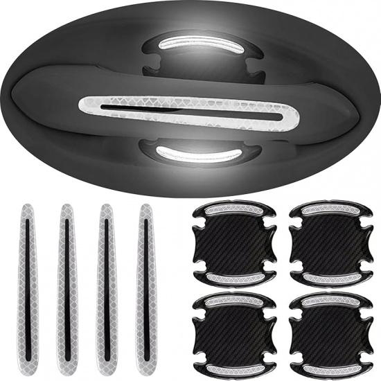 8Pcs Car Door Handle Cup Protector Carbon Fiber Anti-Scratches Protector Universal for Most Car Handles Reflective Sticker (Blue)