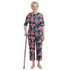 S-3XL Womens Elderly Nursing Floral Print Jumpsuit Short Sleeve Back Zipper Lounging-style Anti-strip Adaptive Rompers for Alzheimer Special Needs