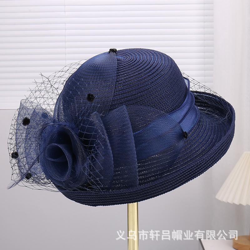 European and American temperament retro crimped brim breathable mesh basin hat women's summer banquet fashion versatile sunshade sunscreen hat