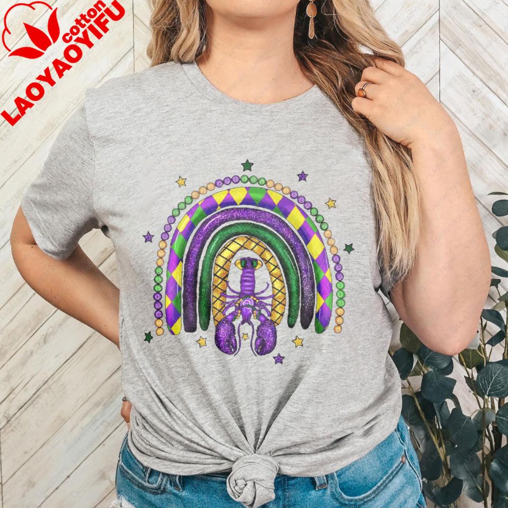Mardi Gras Crawfish Rainbow Unisex Tshirt Fashion Party Summer Gift For Her Clothing Carnival Latest Trendy Style Hot Sale Tops