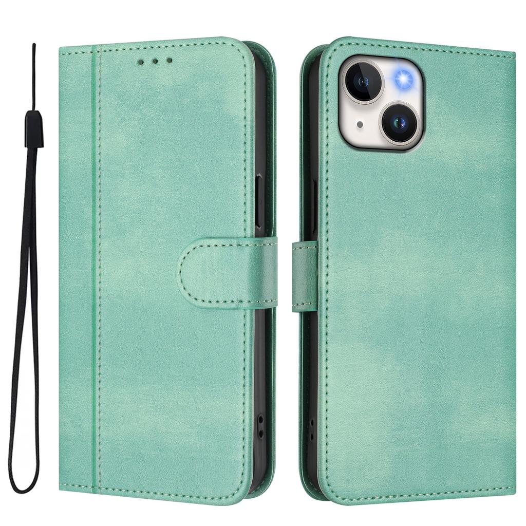 For iPhone 15 Cases Wallet Stand Retro Texture Leather Phone Cover with Lanyard