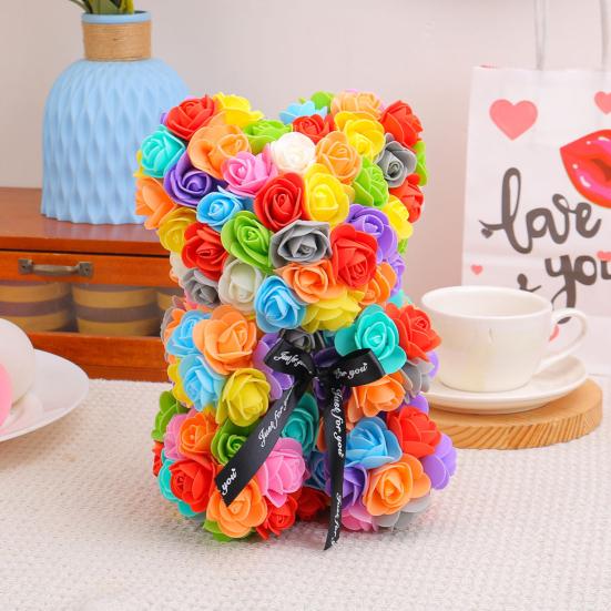 Кукла-медведь из роз, украшение в виде цветка из пенопласта, искусственные цветы, фигурка медведя, подарок на День матери, День святого Валентина для жены, подруги