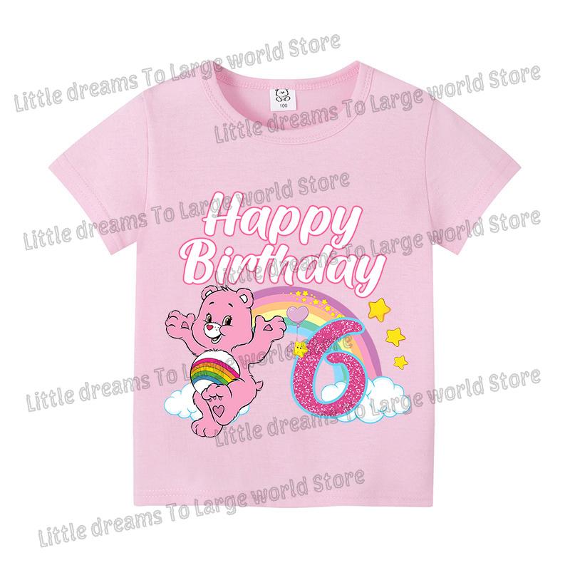 Caring Bears Number Tshirt Girls Birthday Party Supplies 19 Years Short Sleeve Tee Kids Cotton Tops Clothes Base Tshirts Gift