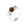PERLINEA - Genuine Freshwater Cultured Pearl Ring Button 5-6 Mm Chocolate - Adjustable Size - 925 Silver - Women's Jewelry