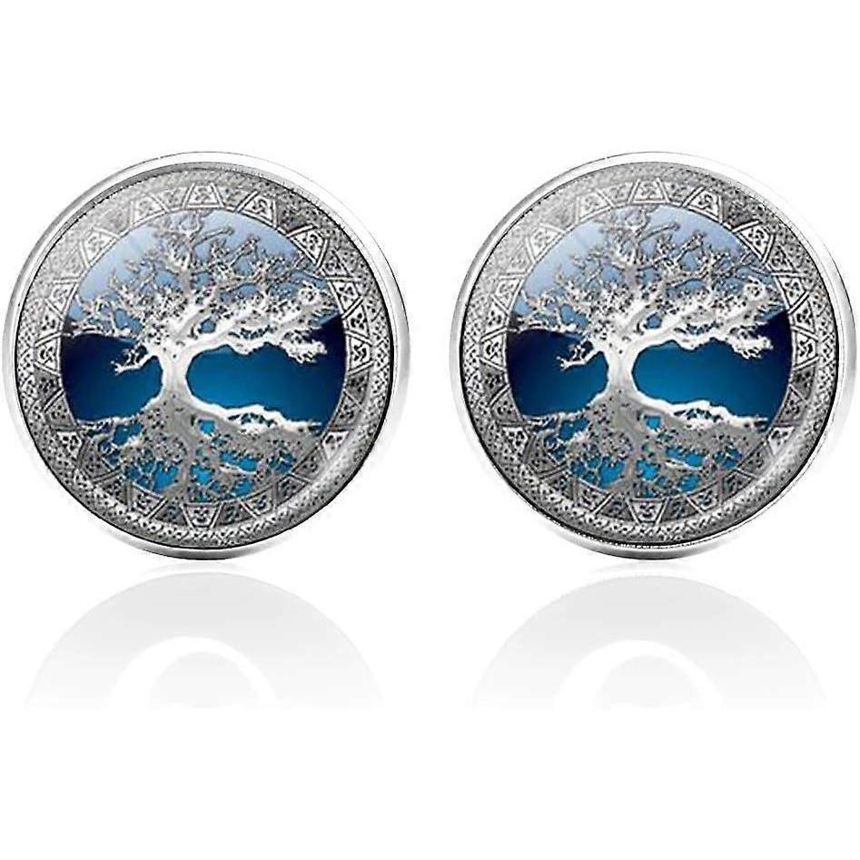 2 Pairs Men's Cufflinks Tree of Life Blue White Wedding Cufflinks Button French Cufflinks