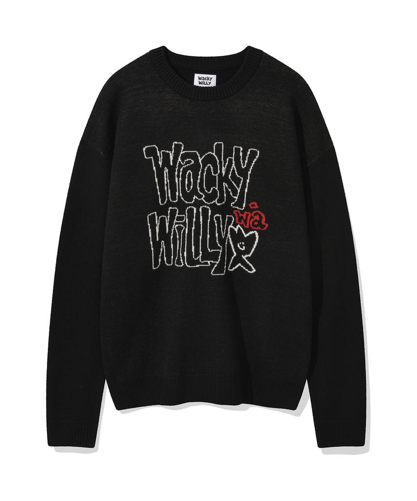 WACKY WILLY Typographic Pullover Sweater Black