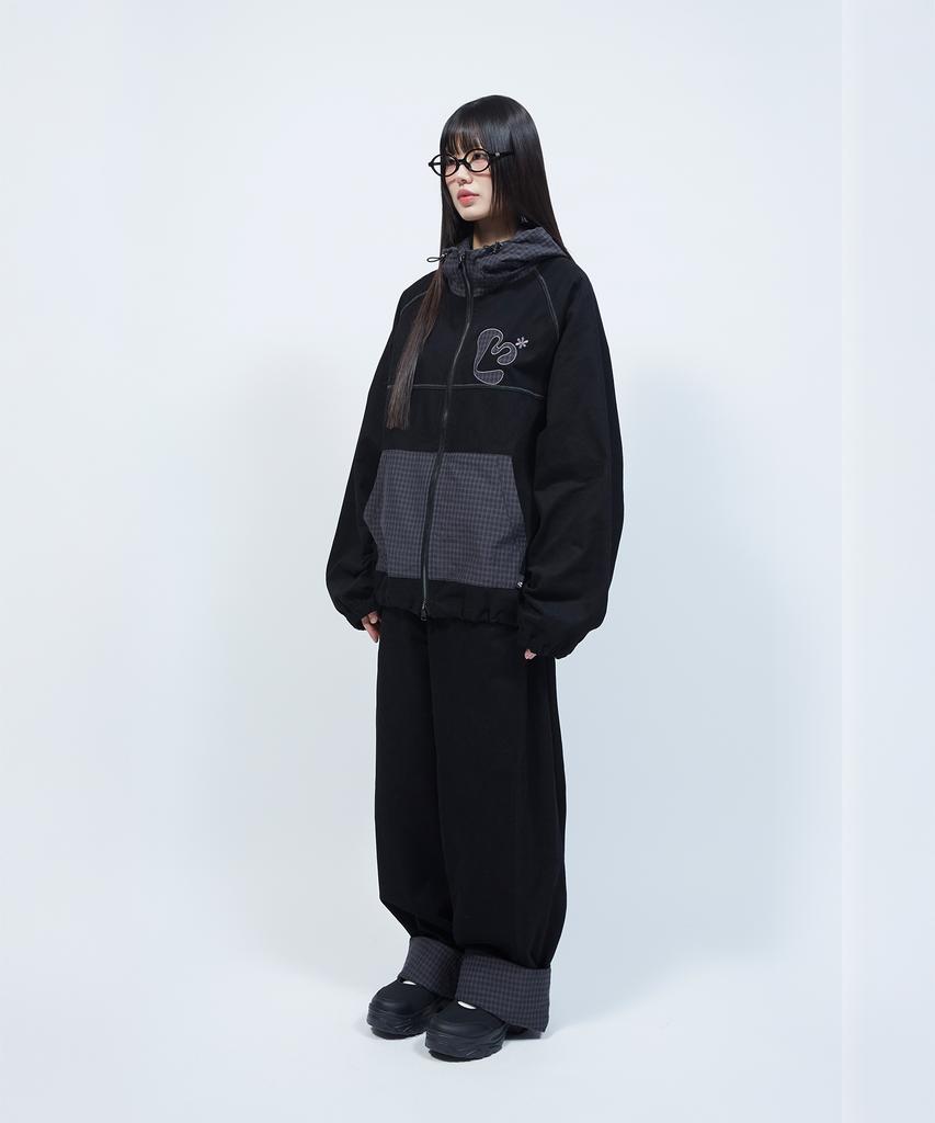 LMR Check Applique Roll-Up Two-Way Balloon Pants Black